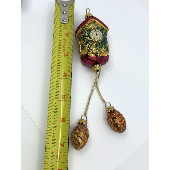 Lauscha Blown Glass Cuckoo Clock Christmas Ornament Germany Pinecone Chain VTG - Picture 4 of 10